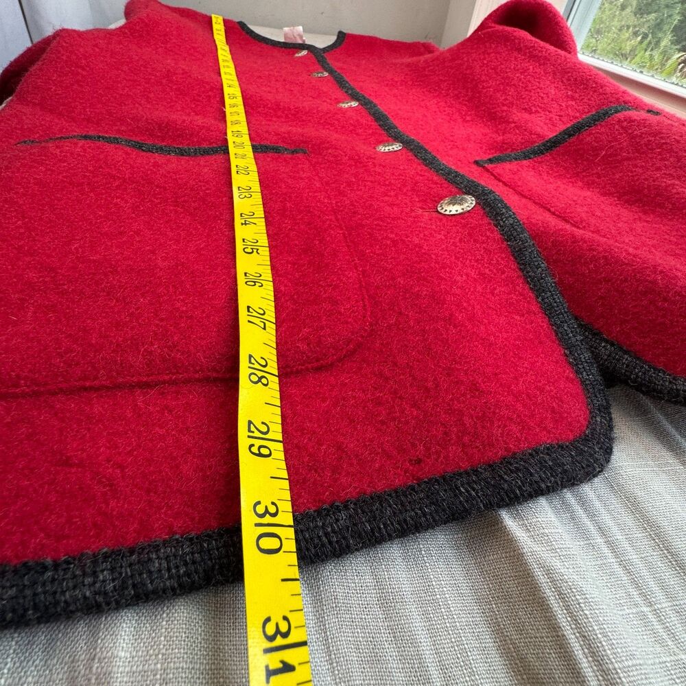 Vintage L.L. Bean Women’s M Red Boiled Wool Jacket Austria Silver Buttons Trim - Picture 6 of 11